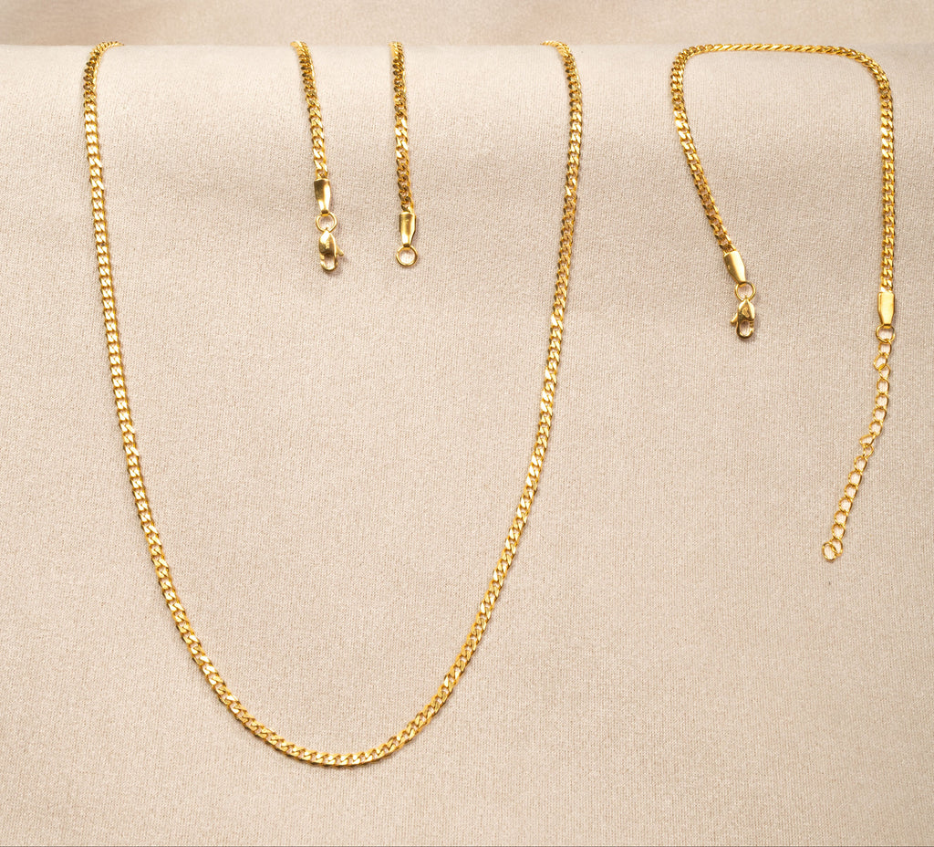 Combo Cadena y Pulsera Cubana para Mujer Oro Laminado 18K