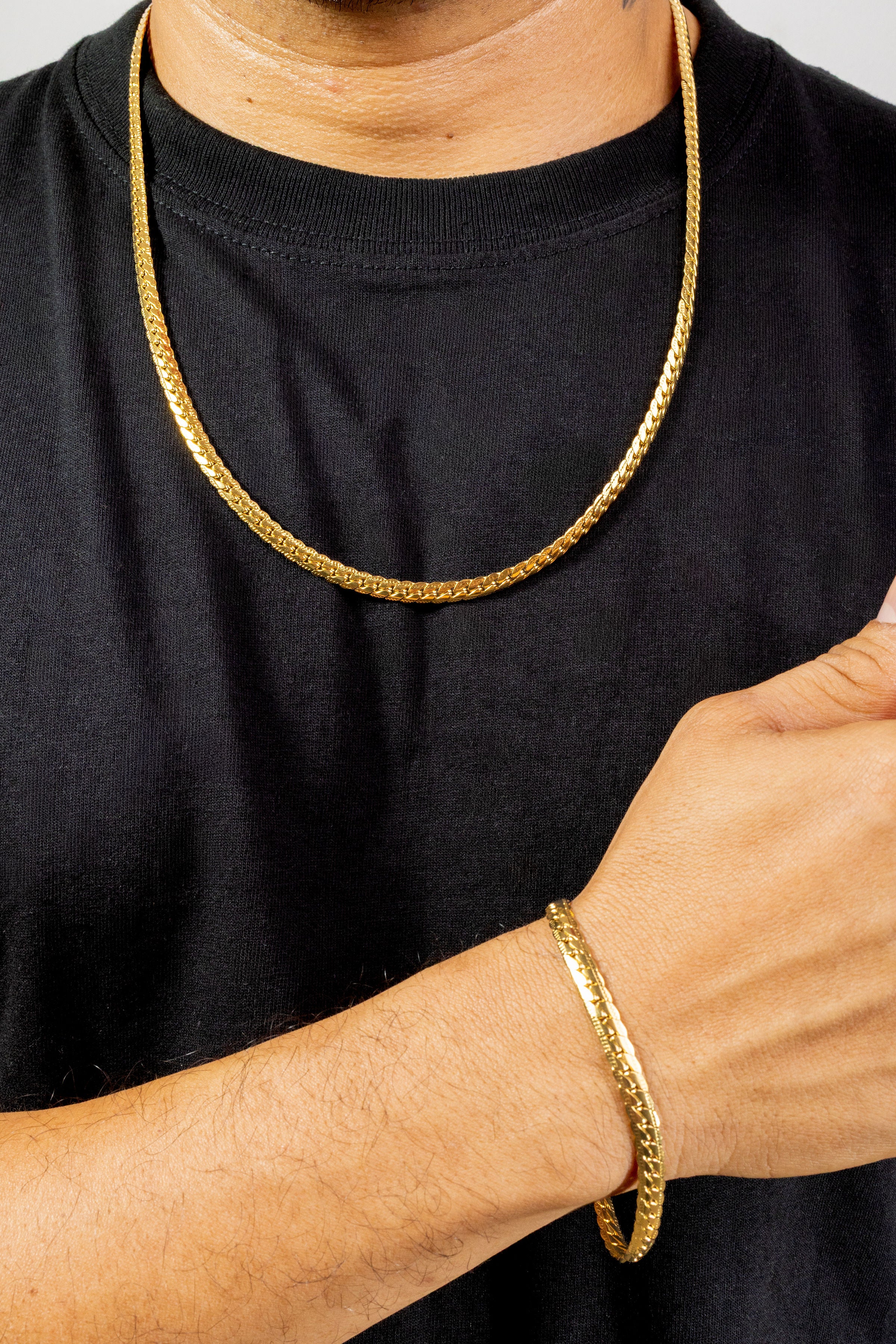 Combo Cadena y Pulsera Serpiente Oro Laminado 18K