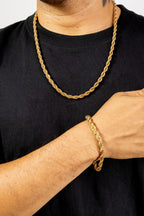 Combo Cadena y Pulsera Tejido Lazo Oro Laminado 18K