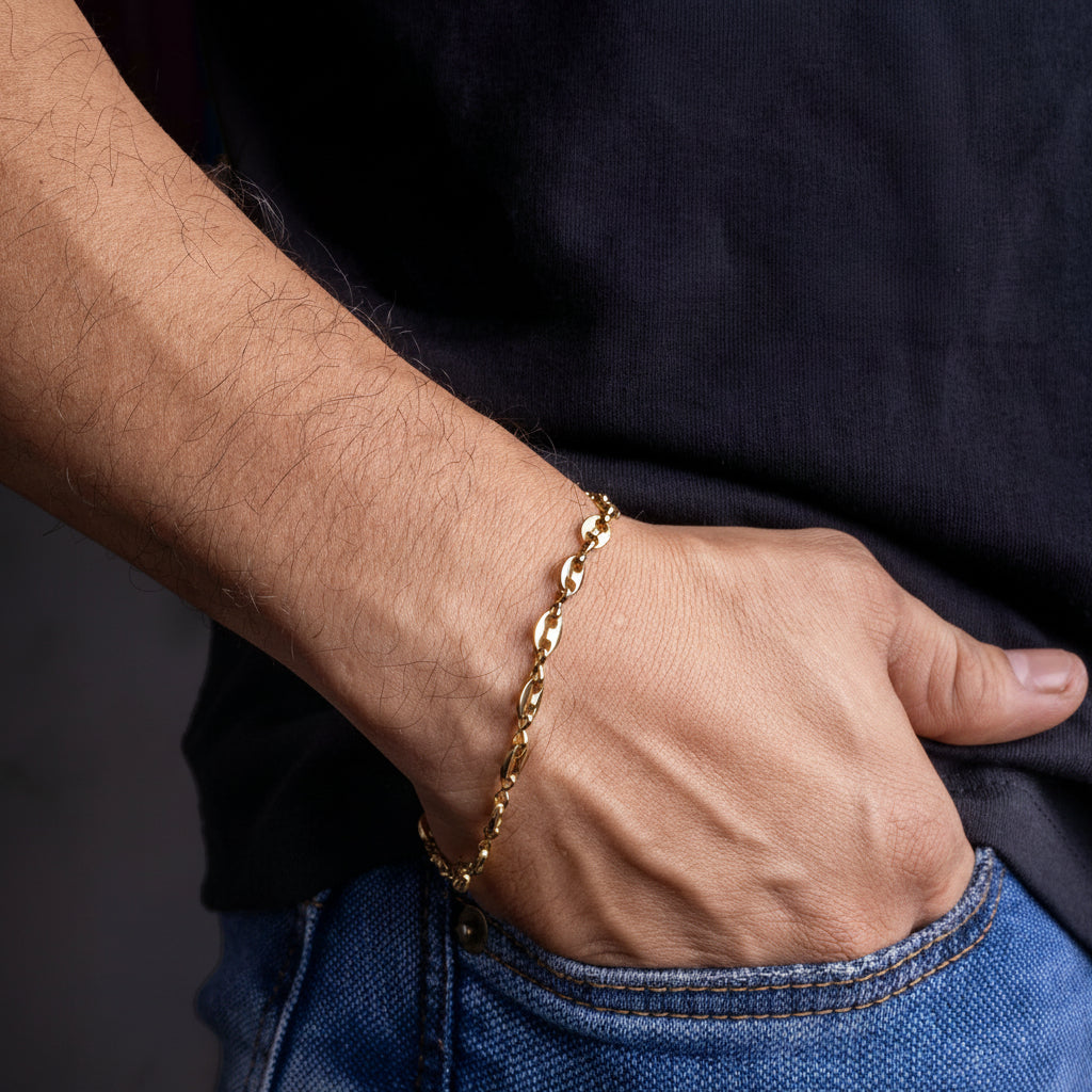 Combo Cadena y Pulsera Grano Café Oro Laminado 18K