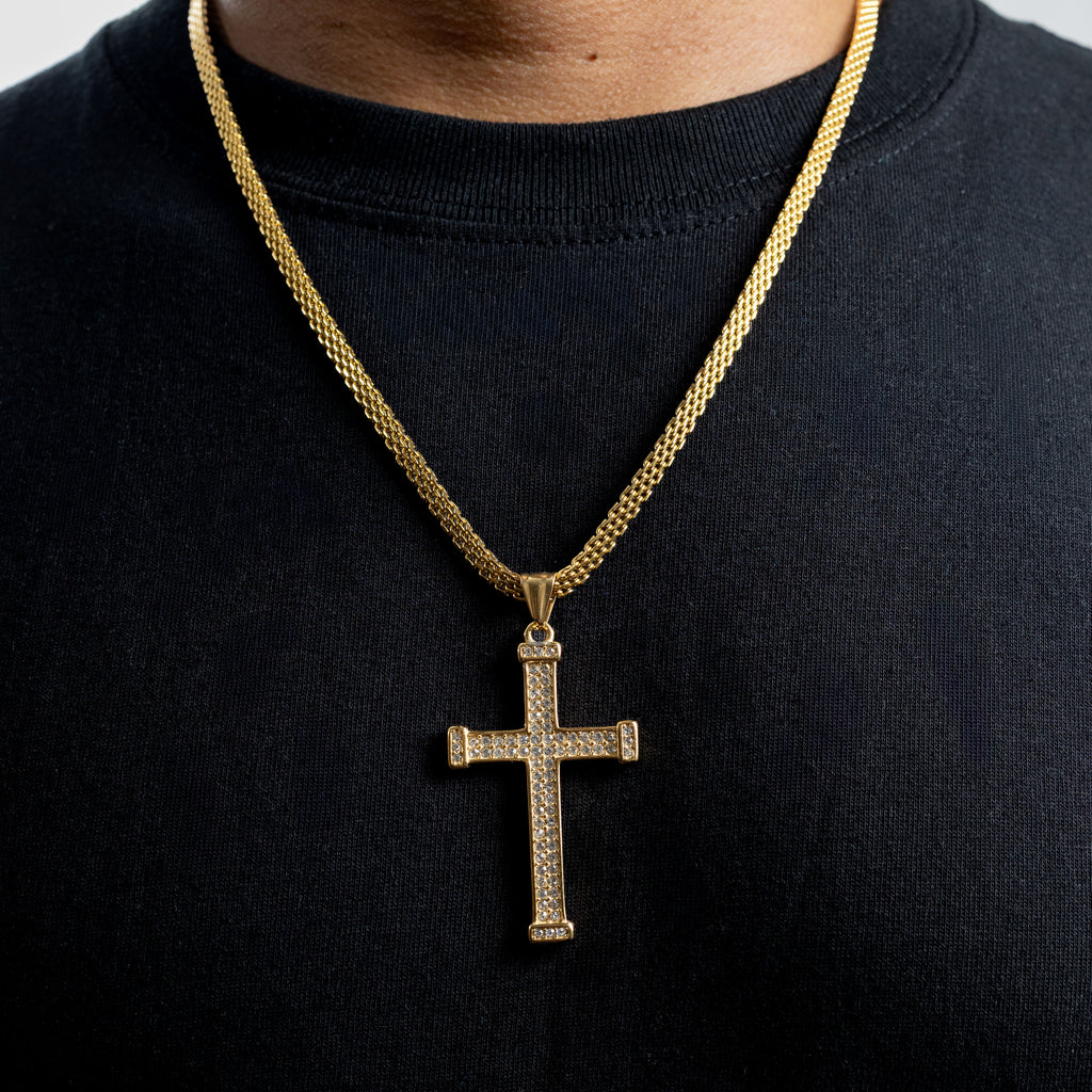 Dije Cruz con Piedras Oro Laminado 18K
