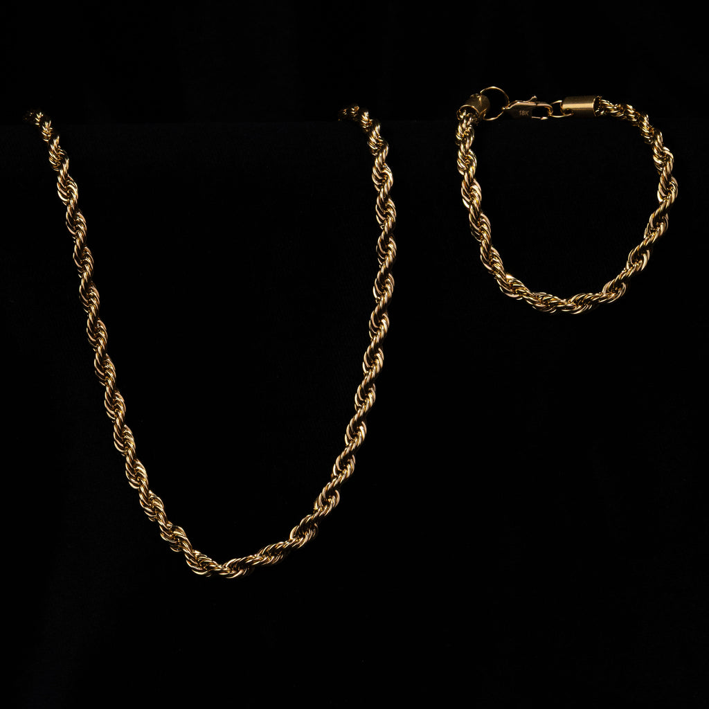 Combo Cadena y Pulsera Tejido Lazo Oro Laminado 18K