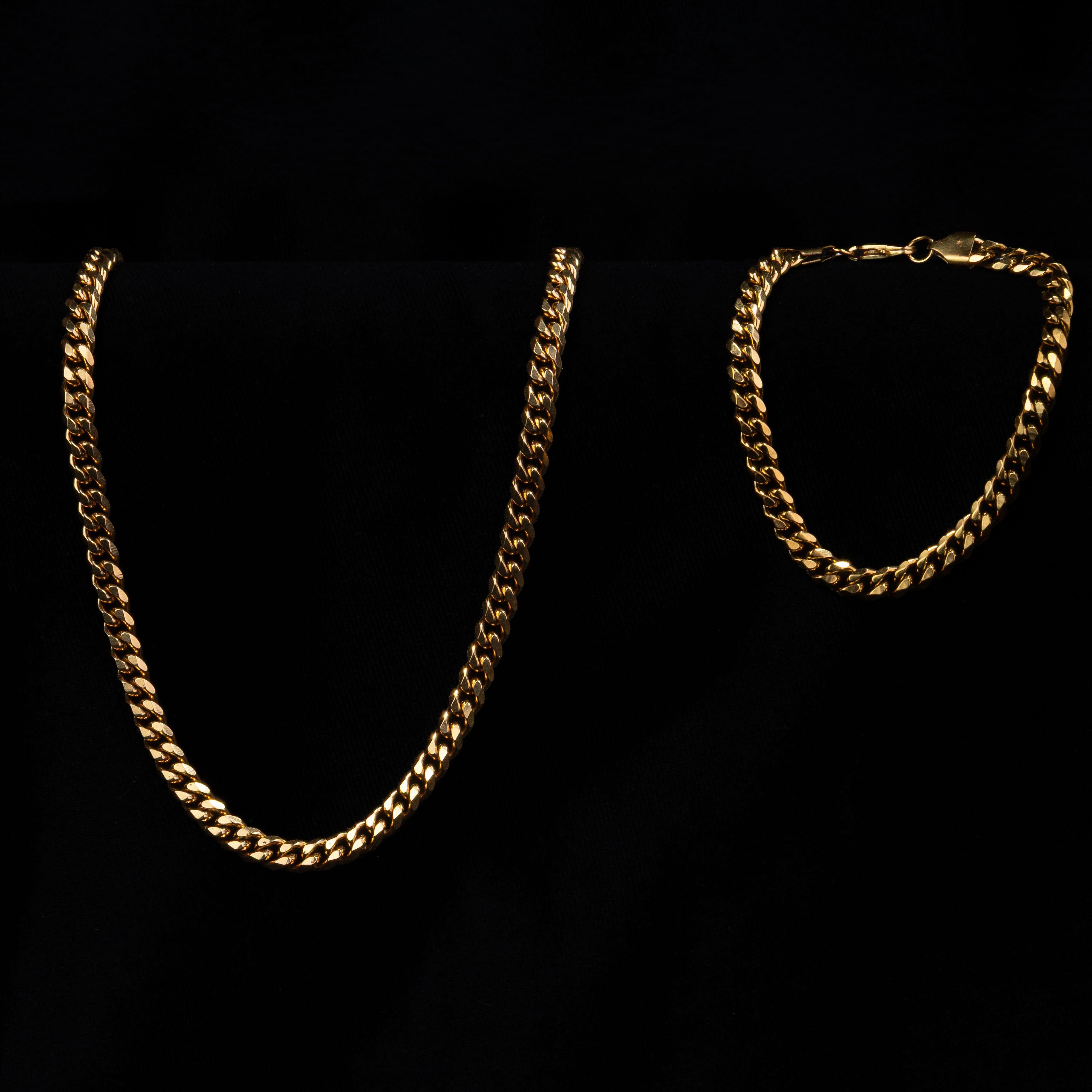 Combo Cadena y Pulsera Cubana Oro Laminado 18K