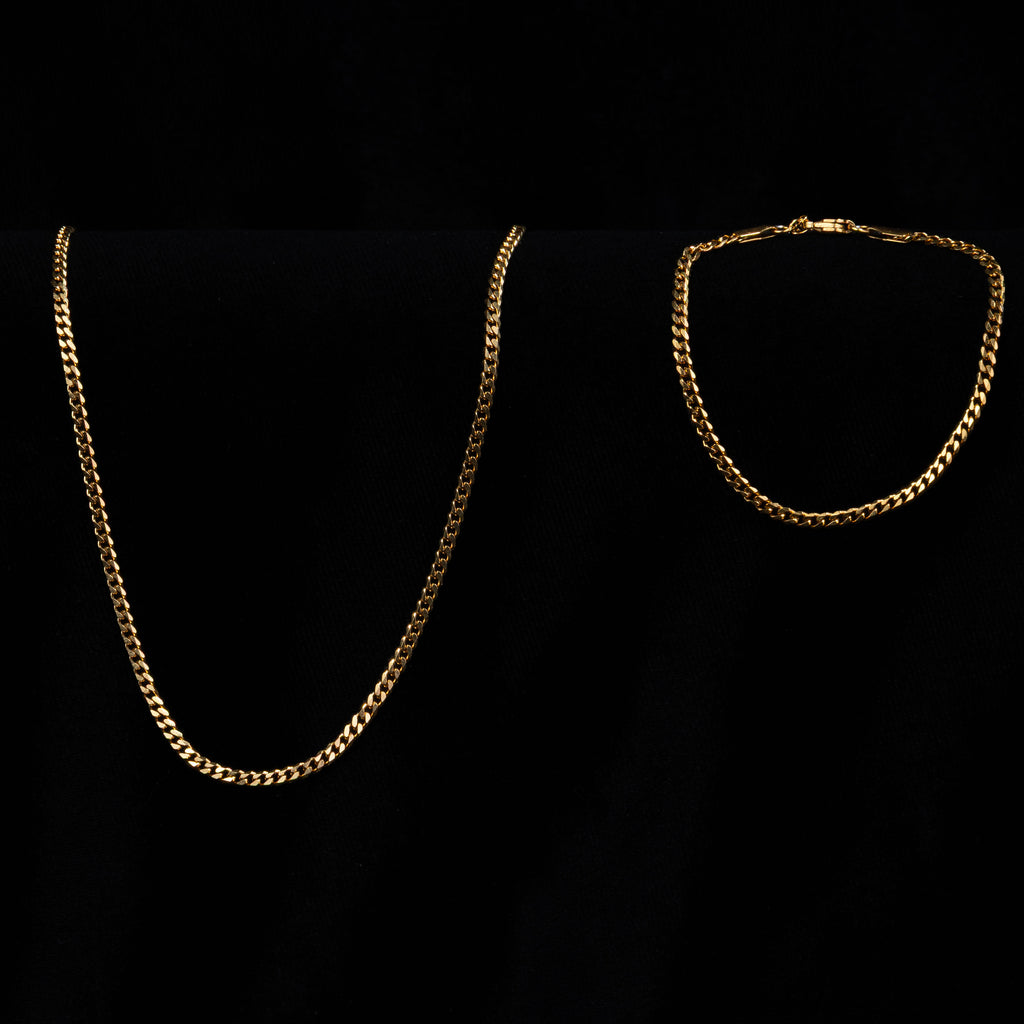 Combo Cadena y Pulsera Cubana para Mujer Oro Laminado 18K