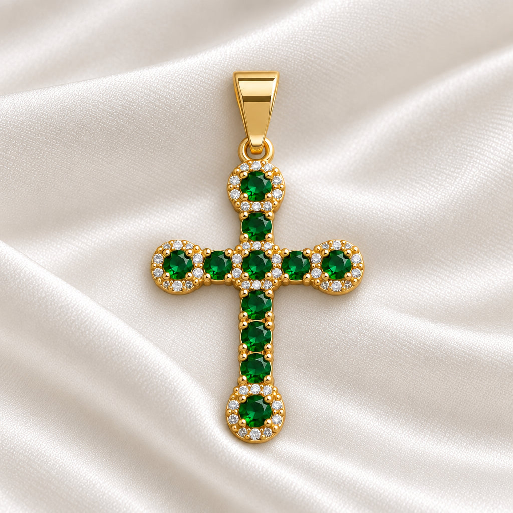 Dije Cruz Esmeralda en Oro Laminado 18K