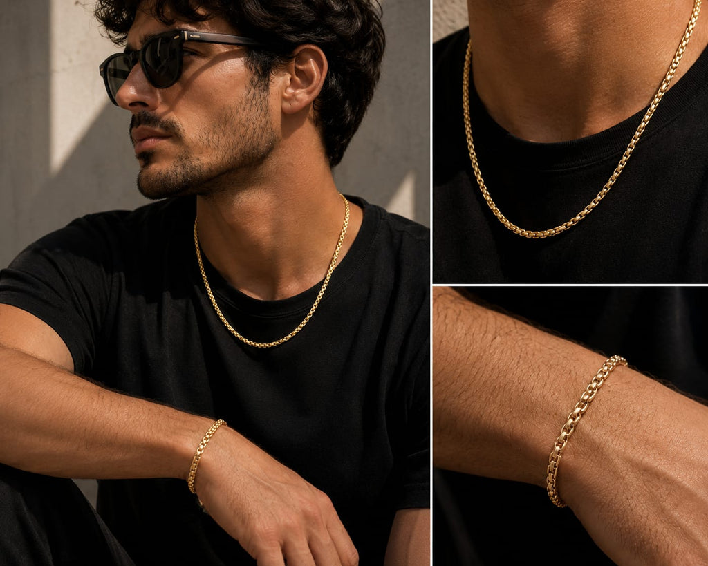 Combo Cadena y Pulsera Cordón Oro Laminado 18K