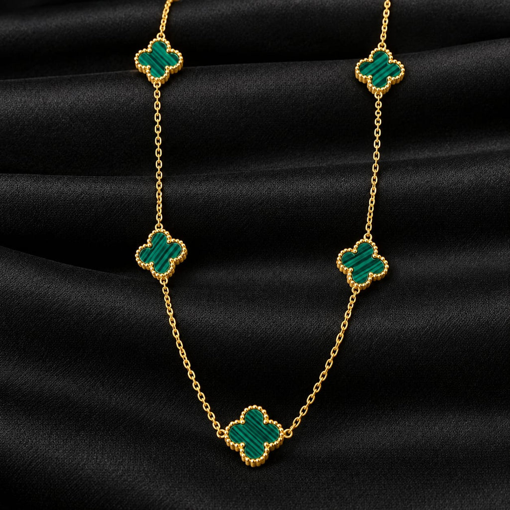 Cadena Trébol Verde para Mujer en Oro Laminado 18K