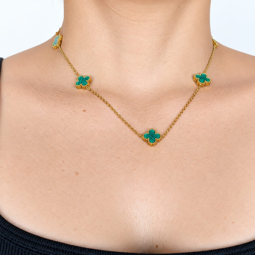 Cadena Trébol Verde para Mujer en Oro Laminado 18K