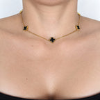 Cadena Trébol Negro para Mujer en Oro Laminado 18K