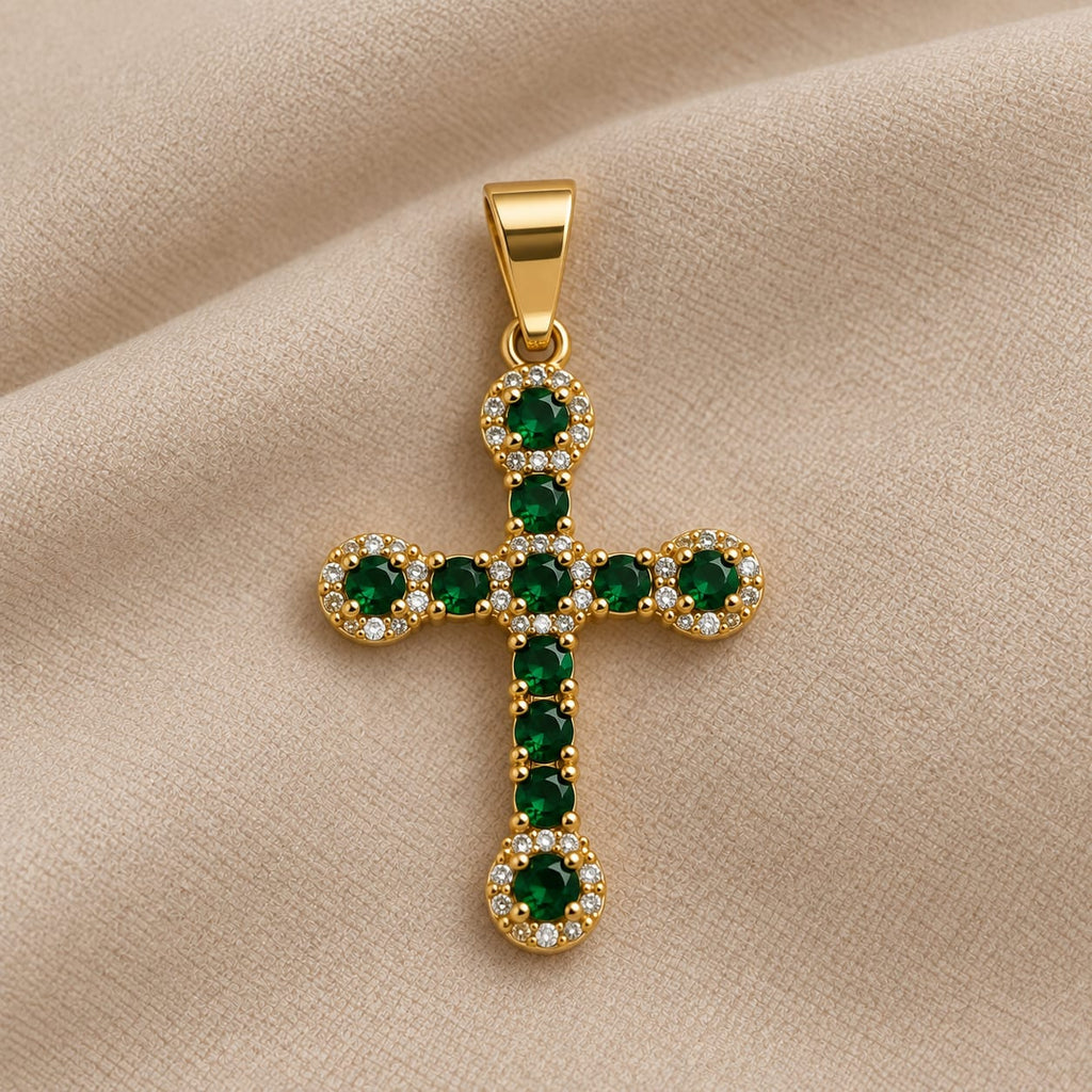 Dije Cruz Esmeralda en Oro Laminado 18K