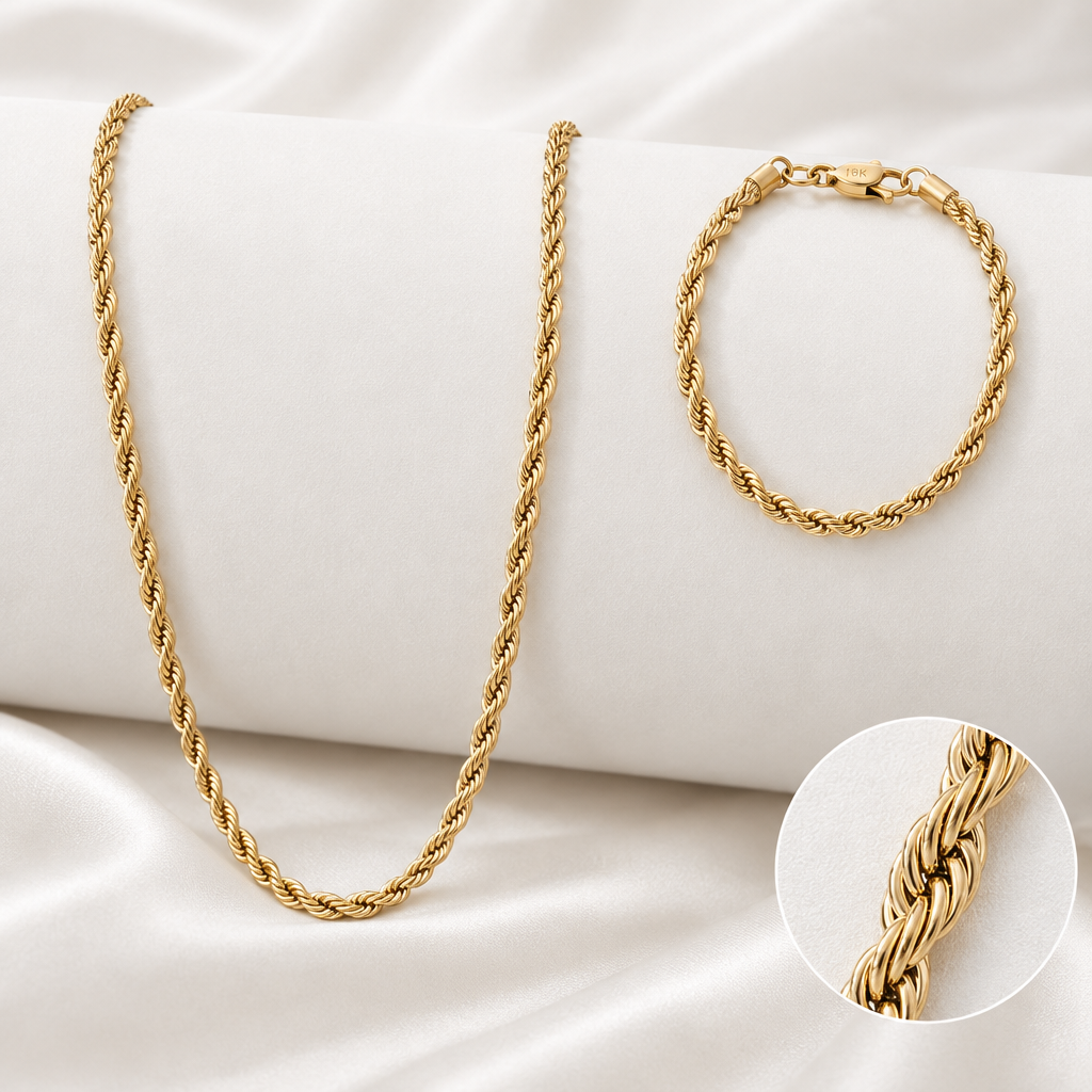Conjunto con soporte y broche de referencia, pulsera y acercamiento circular