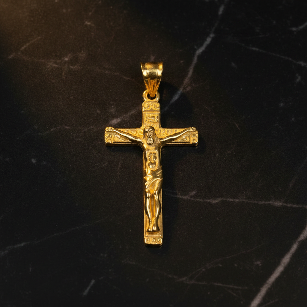 Dije Cristo sobre mármol negro