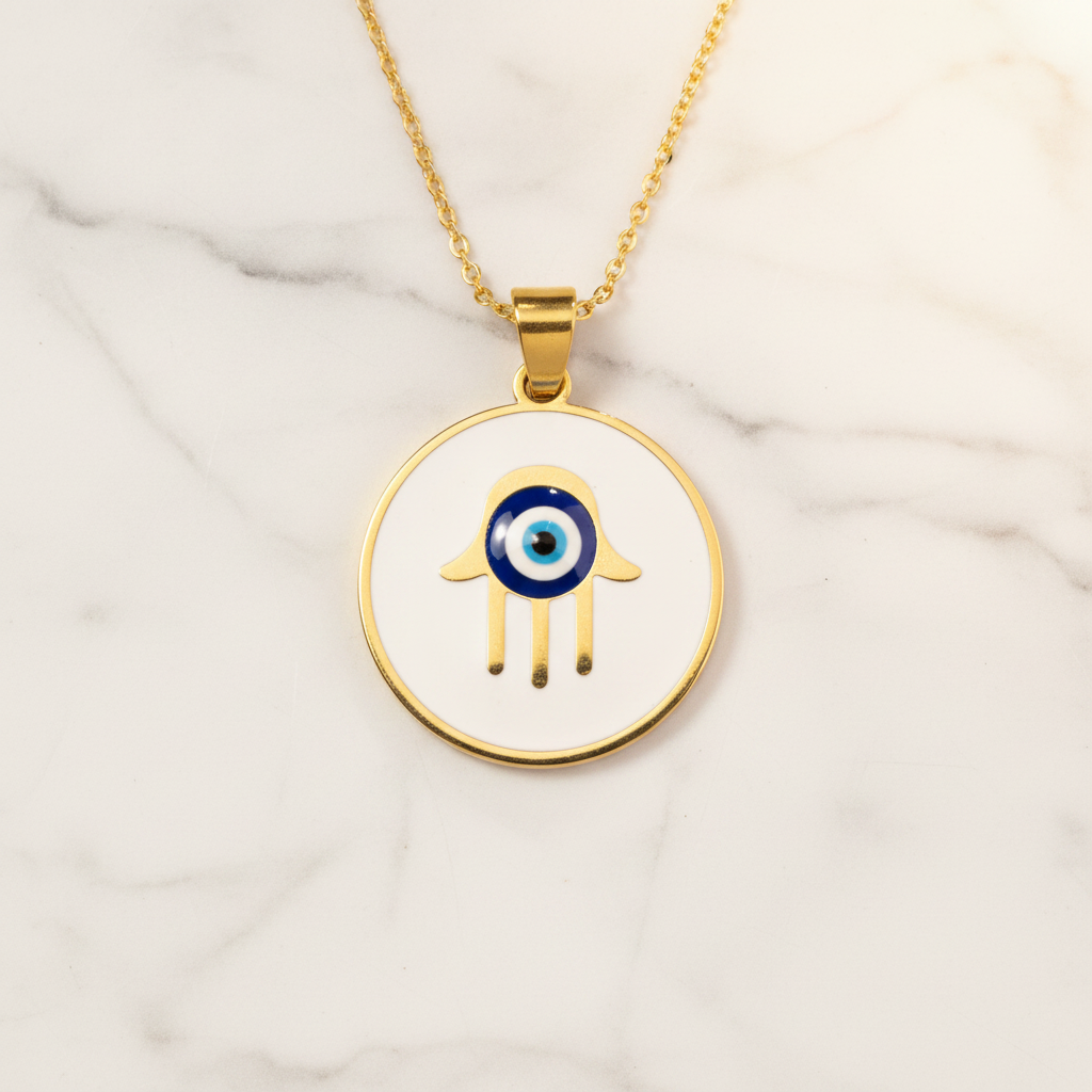 Dije Mano Hamsa mármol blanco