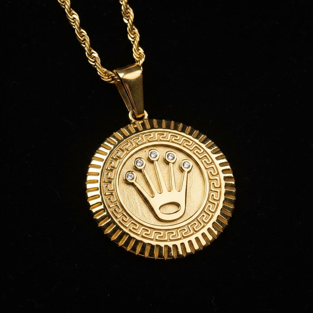 Dije moneda corona con cadena