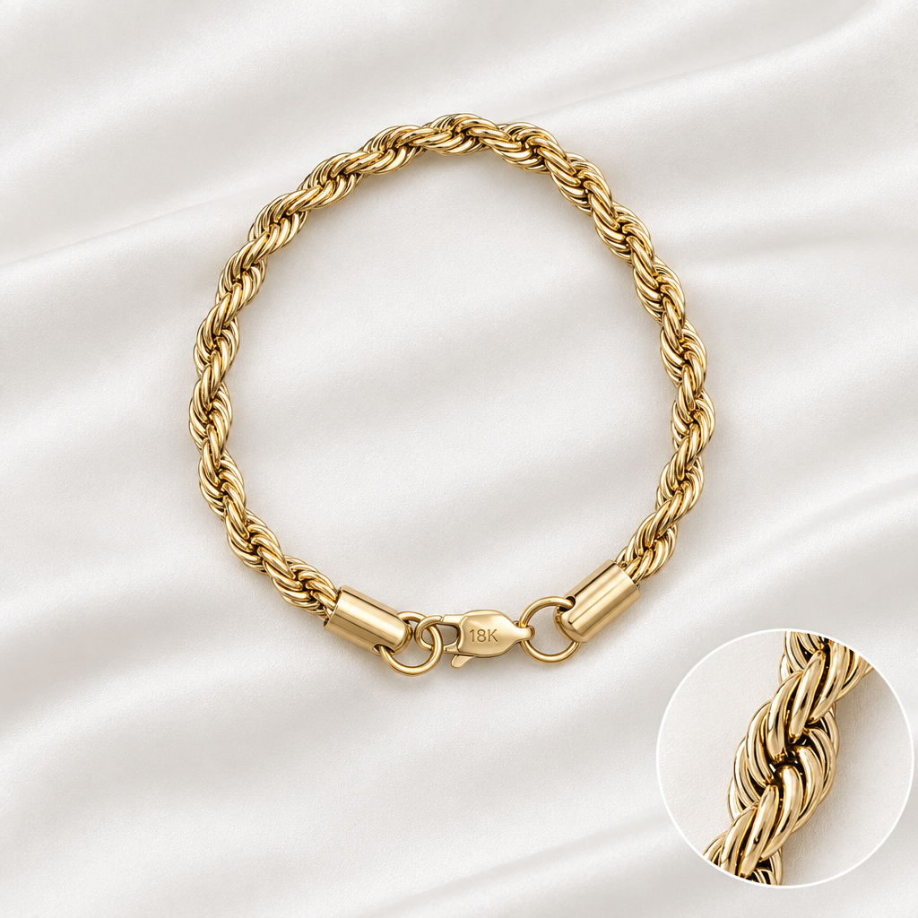 Pulsera con acercamiento del tejido y brillo de la muestra
